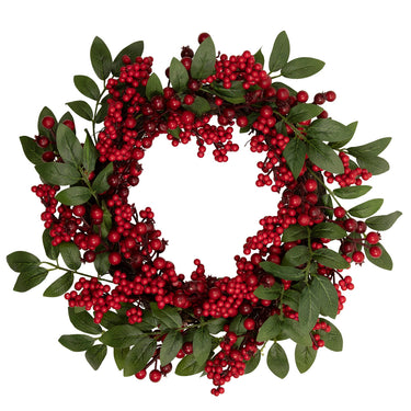 Lush Berry and Leaf Artificial Christmas Wreath, 18-Inch, Unlit